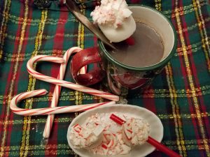 Mug of Hot Chocolate with candy Cane Marshmallows
