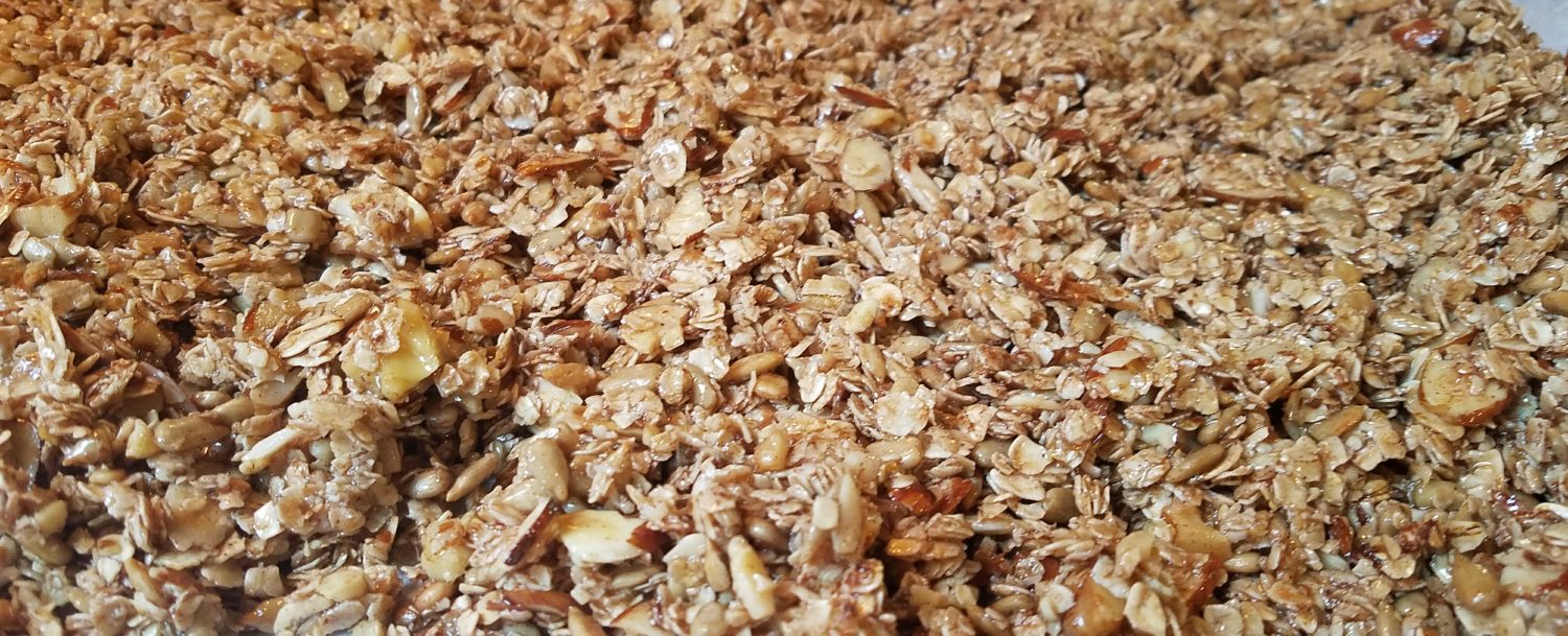 Granola on sheet pan just out of oven